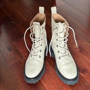Madewell Leather Combat Boots, Ecru, size 7.5